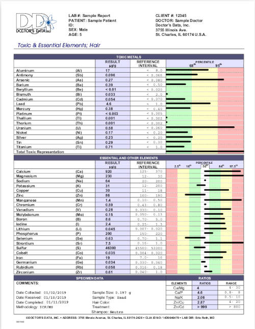 Doctor's Data: Toxic and Essential Elements Hair Test