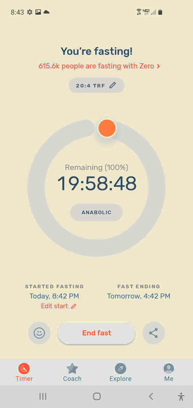 Fasting mobile app screenshot: Zero